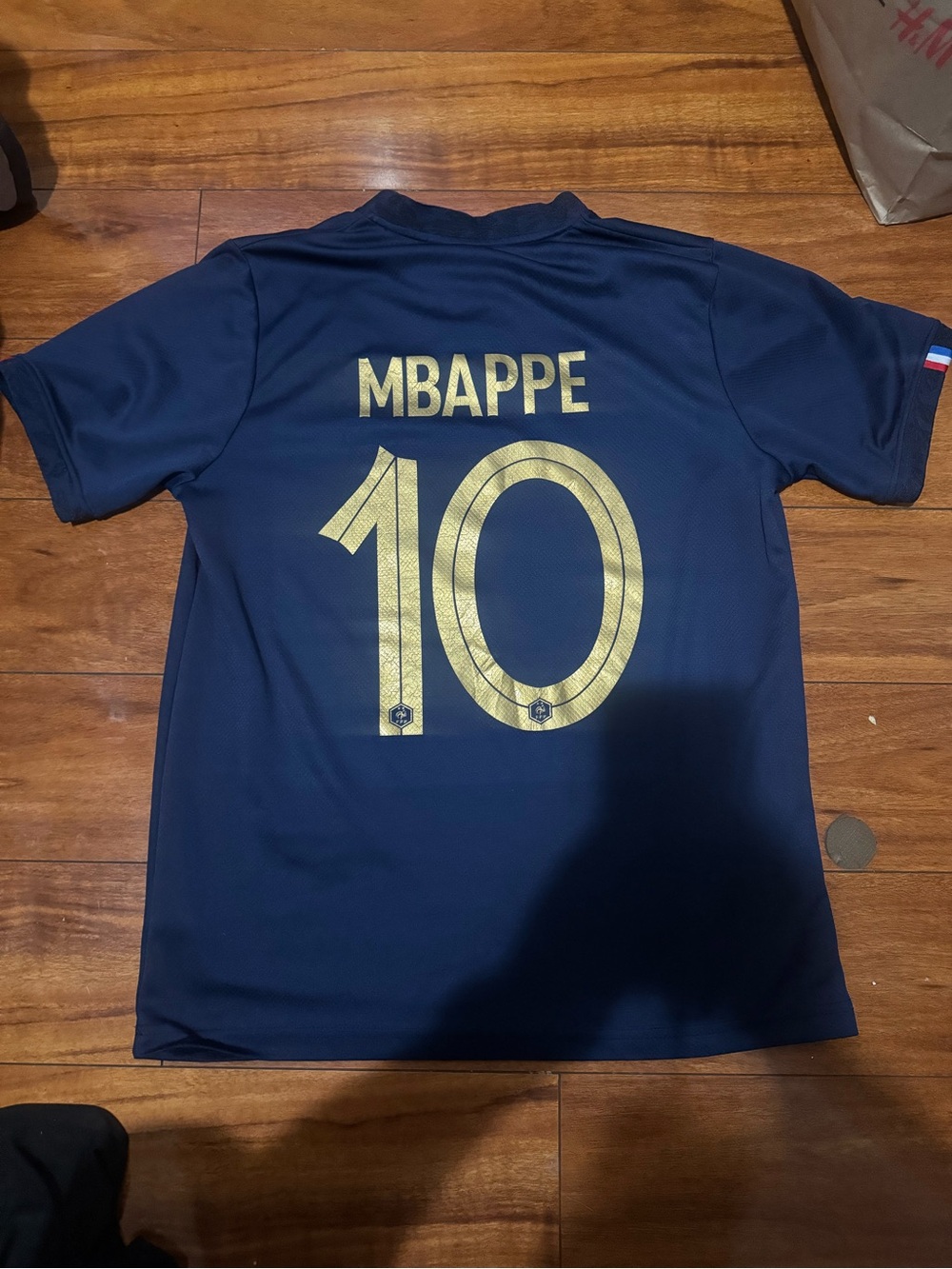 Navy Blue Mbappé #10 Soccer Jersey with Gold Lettering